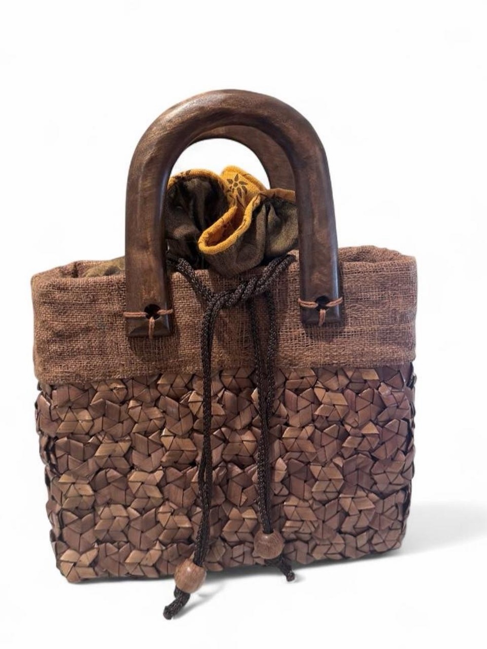 Vintage Thai Woven Drawstring Handbag